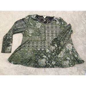 Madison Berkeley Long Sleeve Shirt Womens 3XL Green Floral Plus Size Top